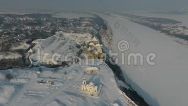 鸟瞰霍廷城堡，乌克兰<strong>西部</strong>，<strong>欧洲</strong>冬季景观..